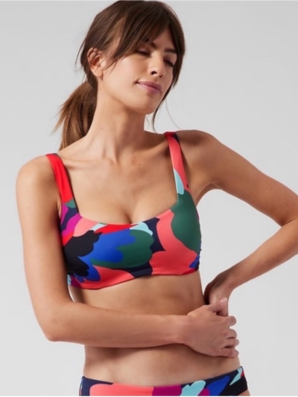 Athleta Swim Square Neck Bra Cup Patterned Bikini Top - 36 D/DD